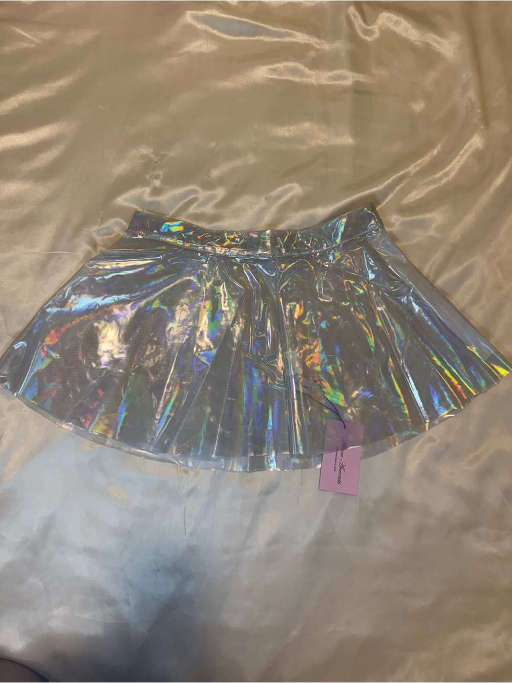 Allure Holographic Iridescent Mini Skirt - Silver Sheen